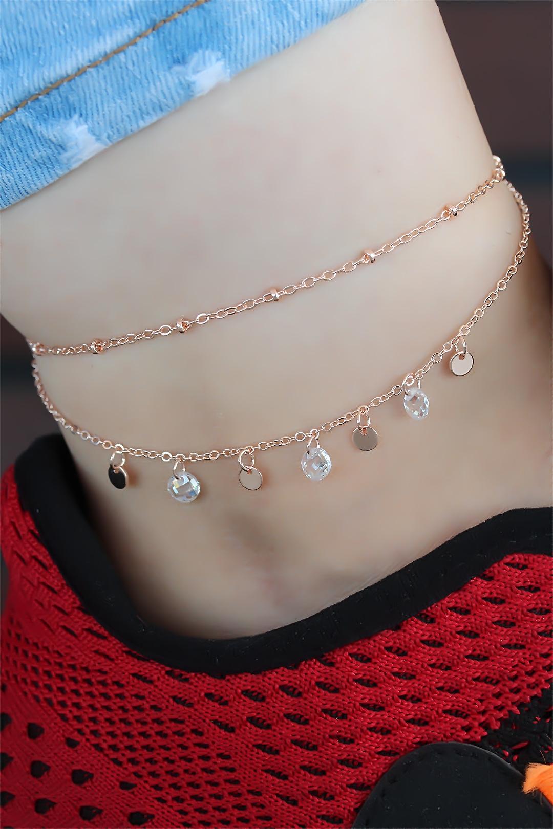 EBJ Double Chain Rose Gold Plated Necklace with Zircon Stone - Urbana