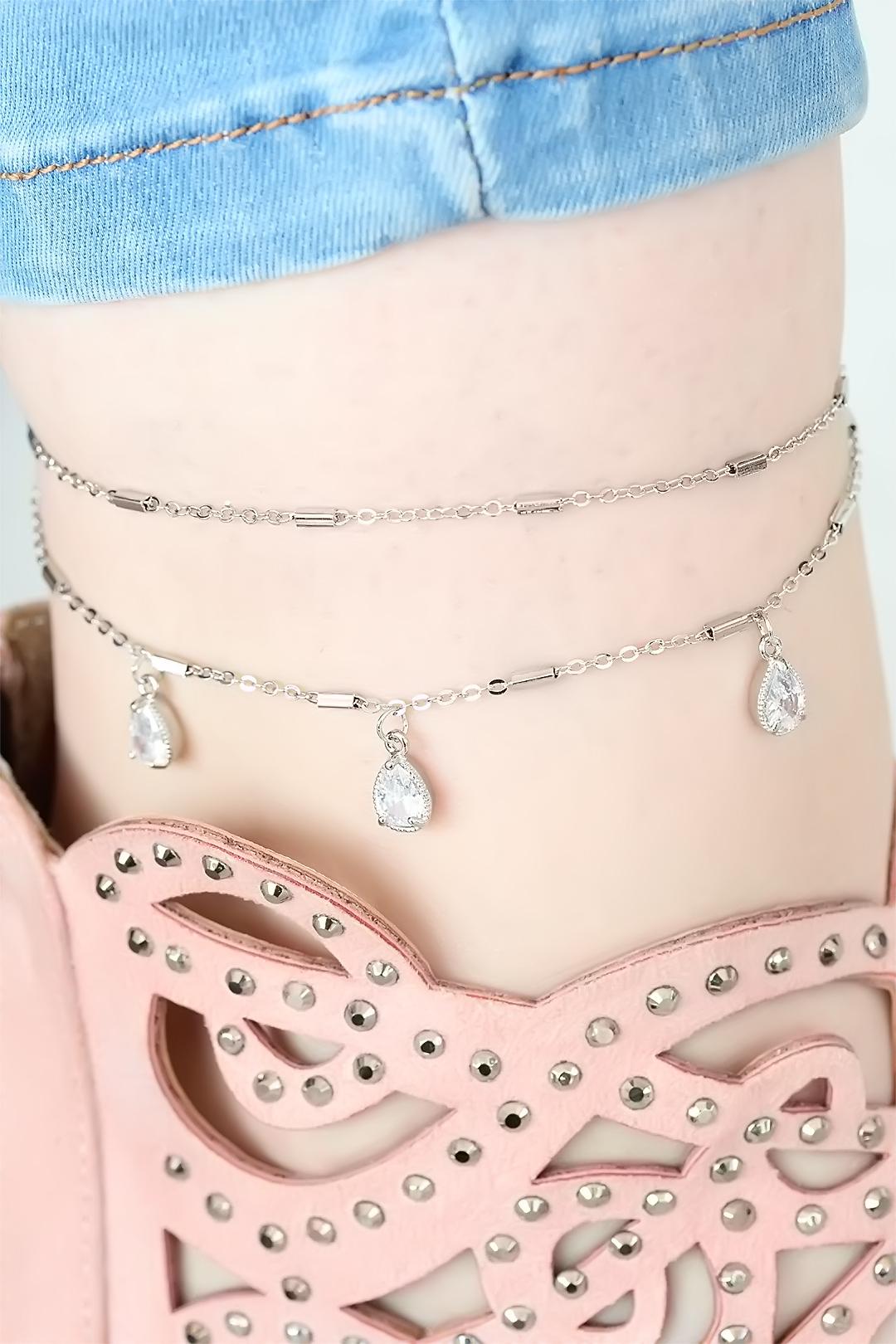 EBJ Silver Color Double Chain Drop Stone Necklace - Brandon
