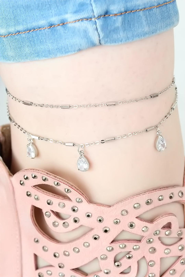 EBJ Silver Color Double Chain Drop Stone Necklace - Brandon