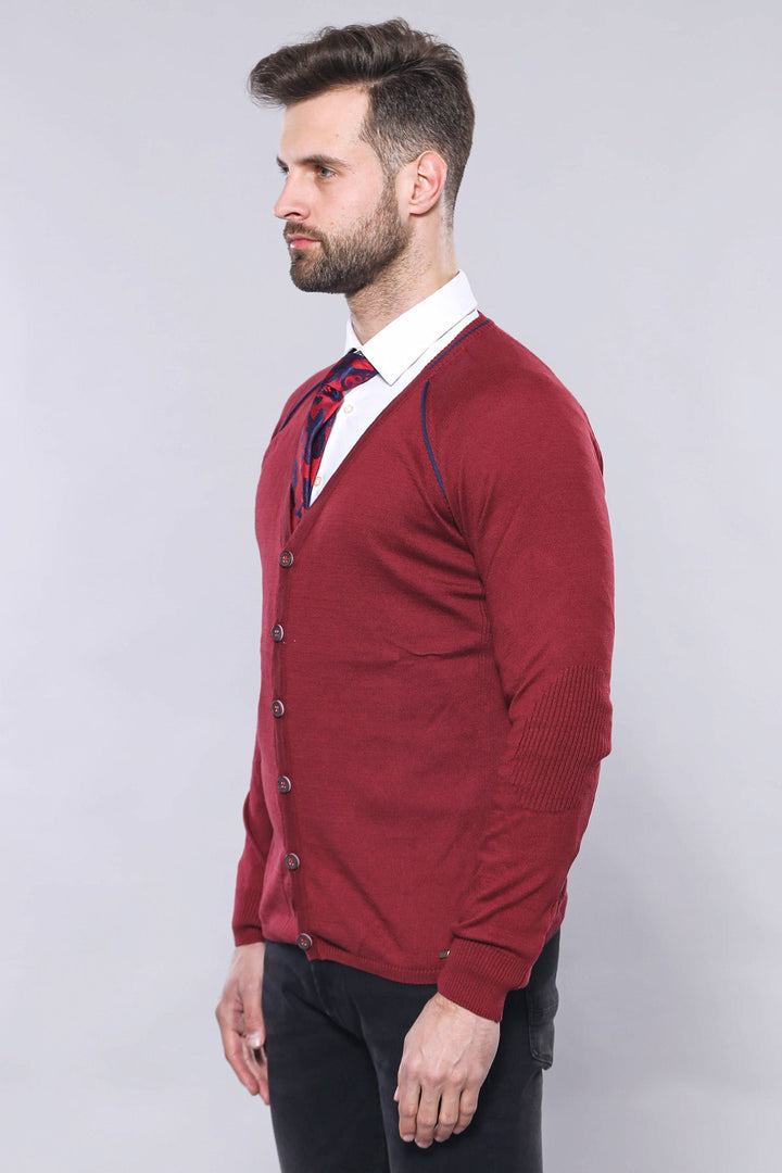 WSS Burgundy Cotton Men's Knitwear  - Deventer