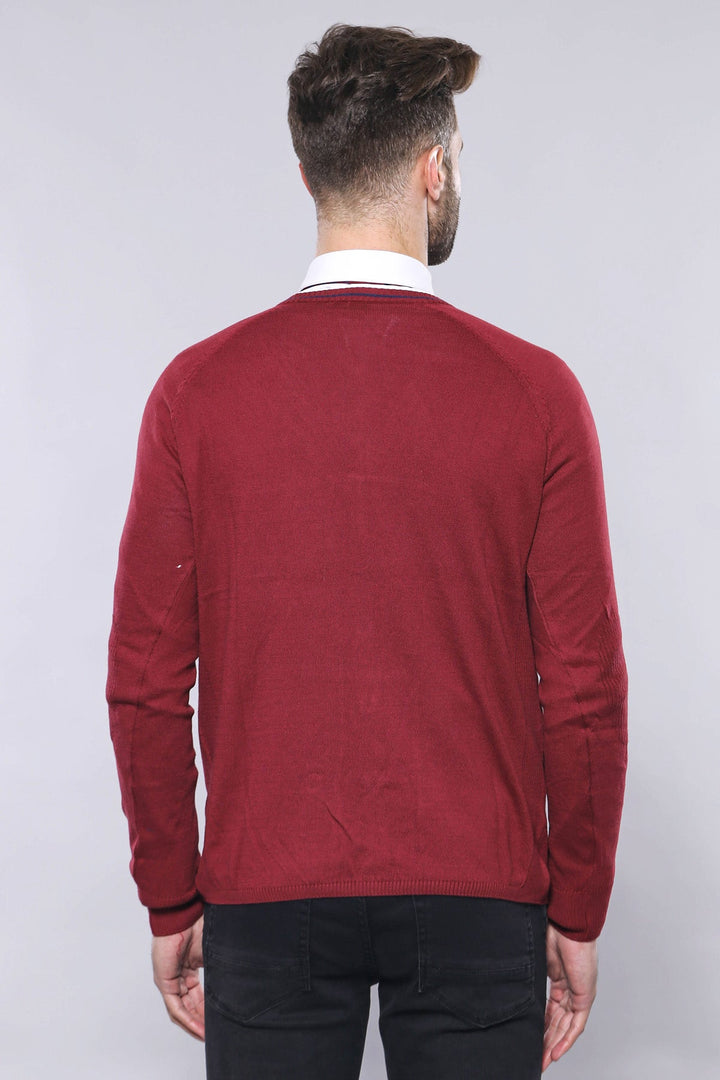 WSS Burgundy Cotton Men's Knitwear  - Deventer