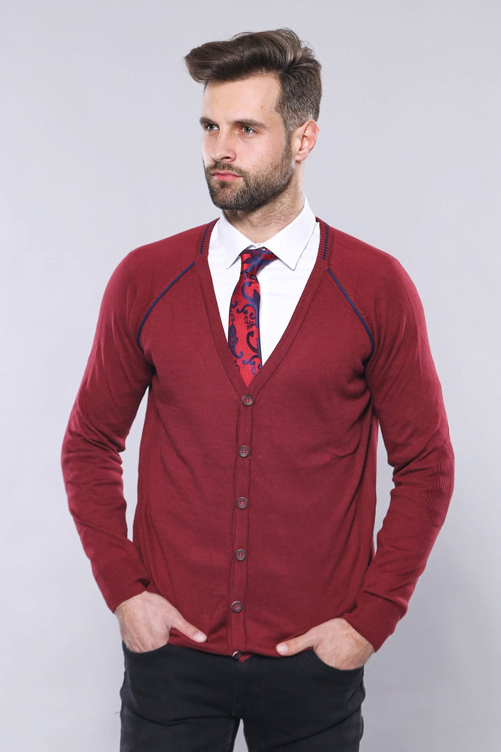 WSS Burgundy Cotton Men's Knitwear  - Deventer