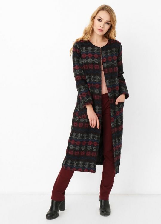 SNS Sense Coral Blue Rug Front Long Coat with Buckle - Cambrils