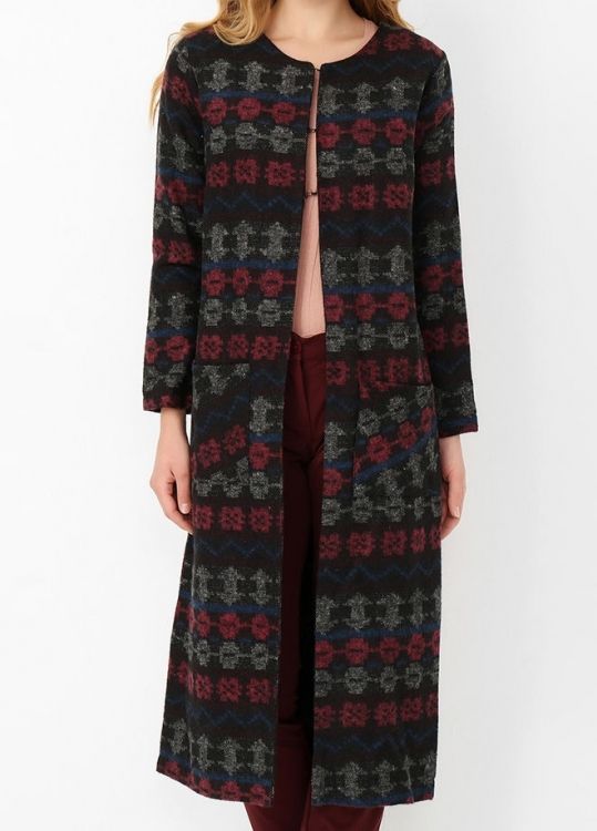 SNS Sense Coral Blue Rug Front Long Coat with Buckle - Cambrils