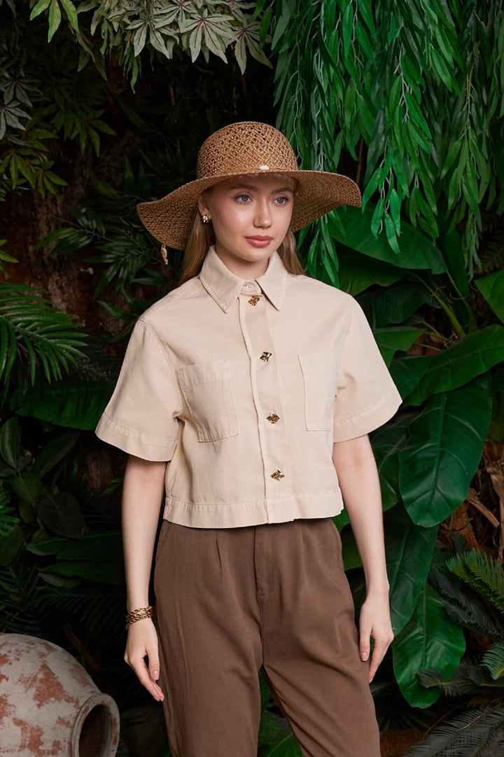 XLJ Short Sleeve Linen Shirt with Buttons Mixed - Oranienburg