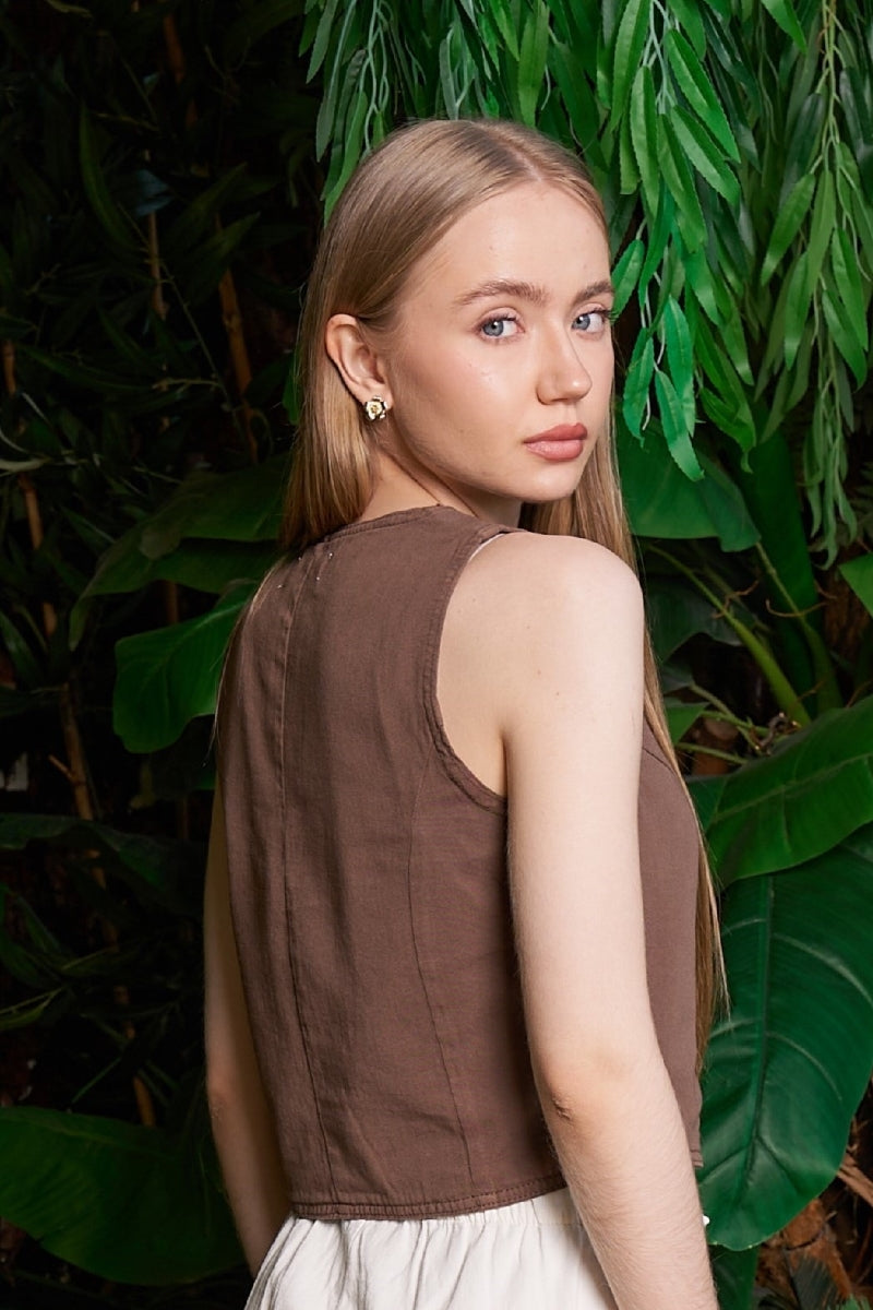 XLJ Linen Vest with Buttons - Anchorage