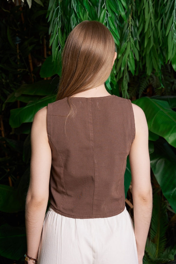 XLJ Linen Vest with Buttons - Anchorage