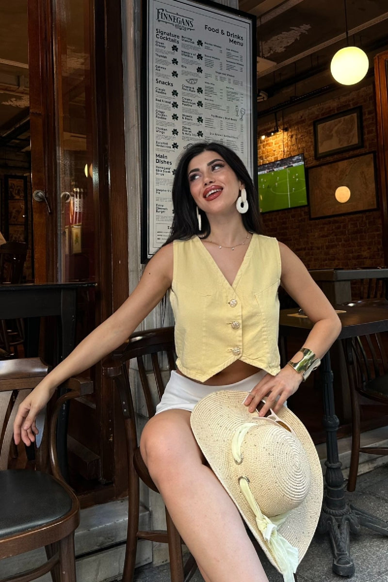 XLJ Linen Vest with Buttons - Port Macquarie
