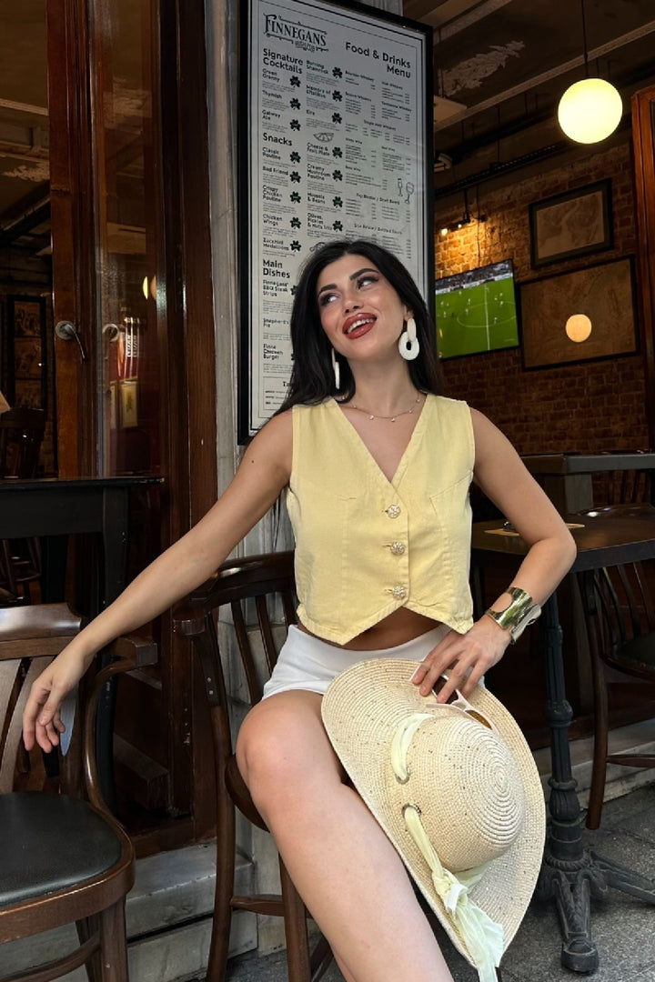 XLJ Linen Vest with Buttons - Port Macquarie