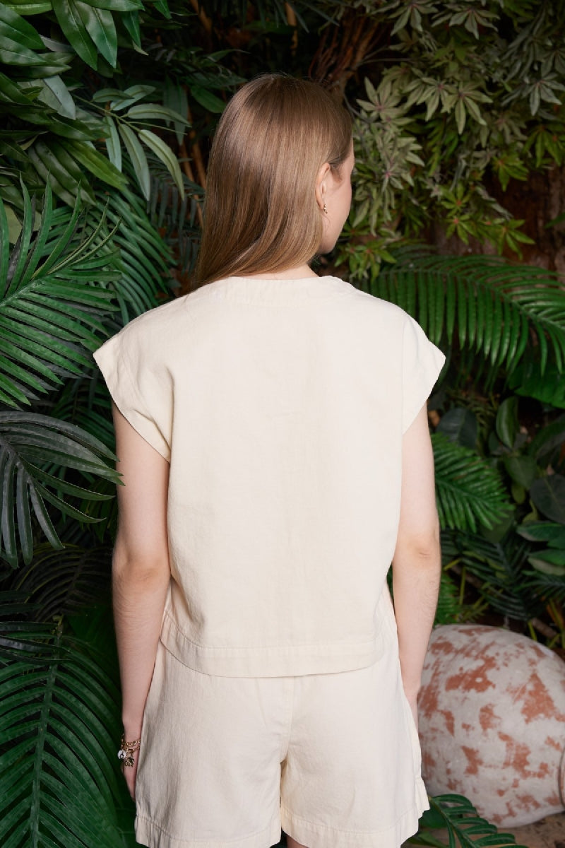 XLJ V Neck Linen Blouse Mixed - Battle Creek