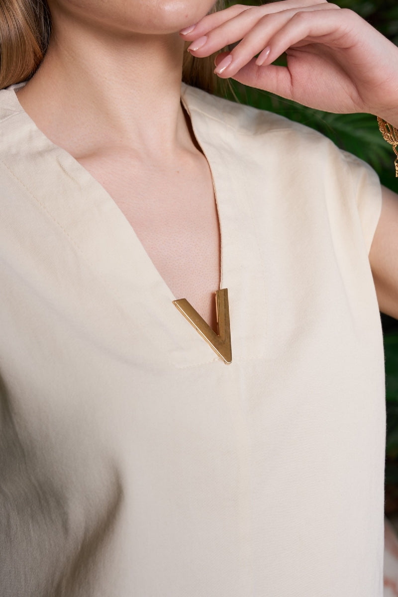 XLJ V Neck Linen Blouse Mixed - Battle Creek