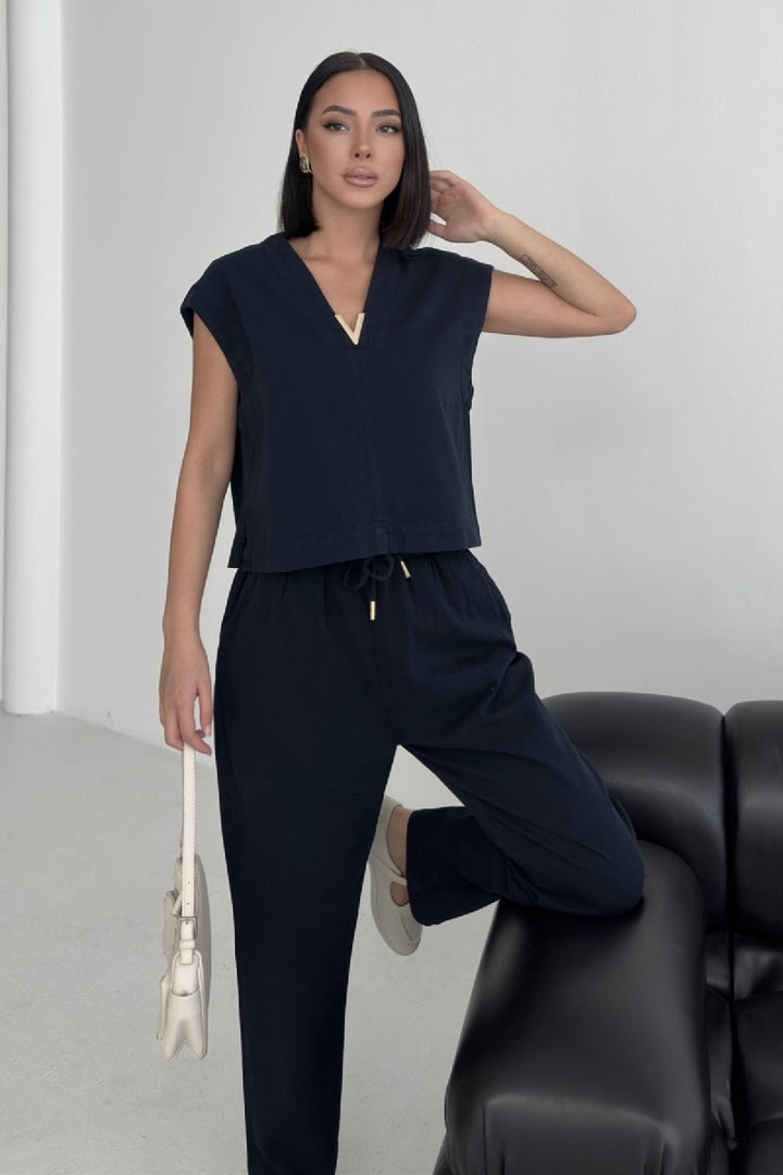 XLJ V Neck Linen Blouse Mixed - Hamm