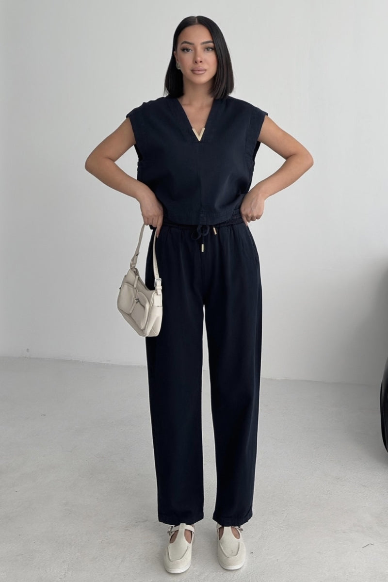 XLJ V Neck Linen Blouse Mixed - Hamm