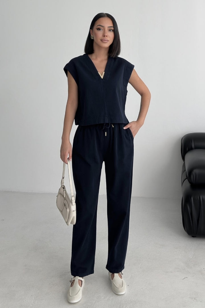 XLJ V Neck Linen Blouse Mixed - Hamm
