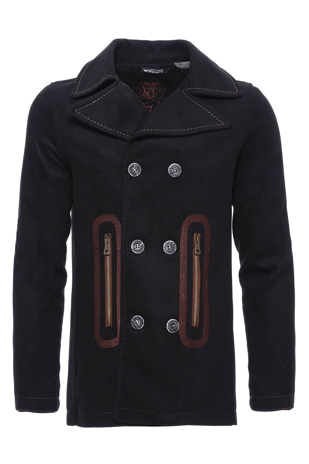 WSS Pocket Edge Embroidered 6 Buttons Brown Coat- - Morristown
