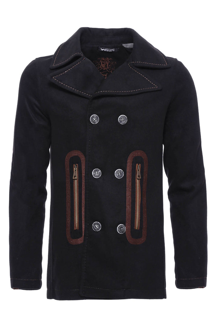 WSS Pocket Edge Embroidered 6 Buttons Brown Coat- - Morristown