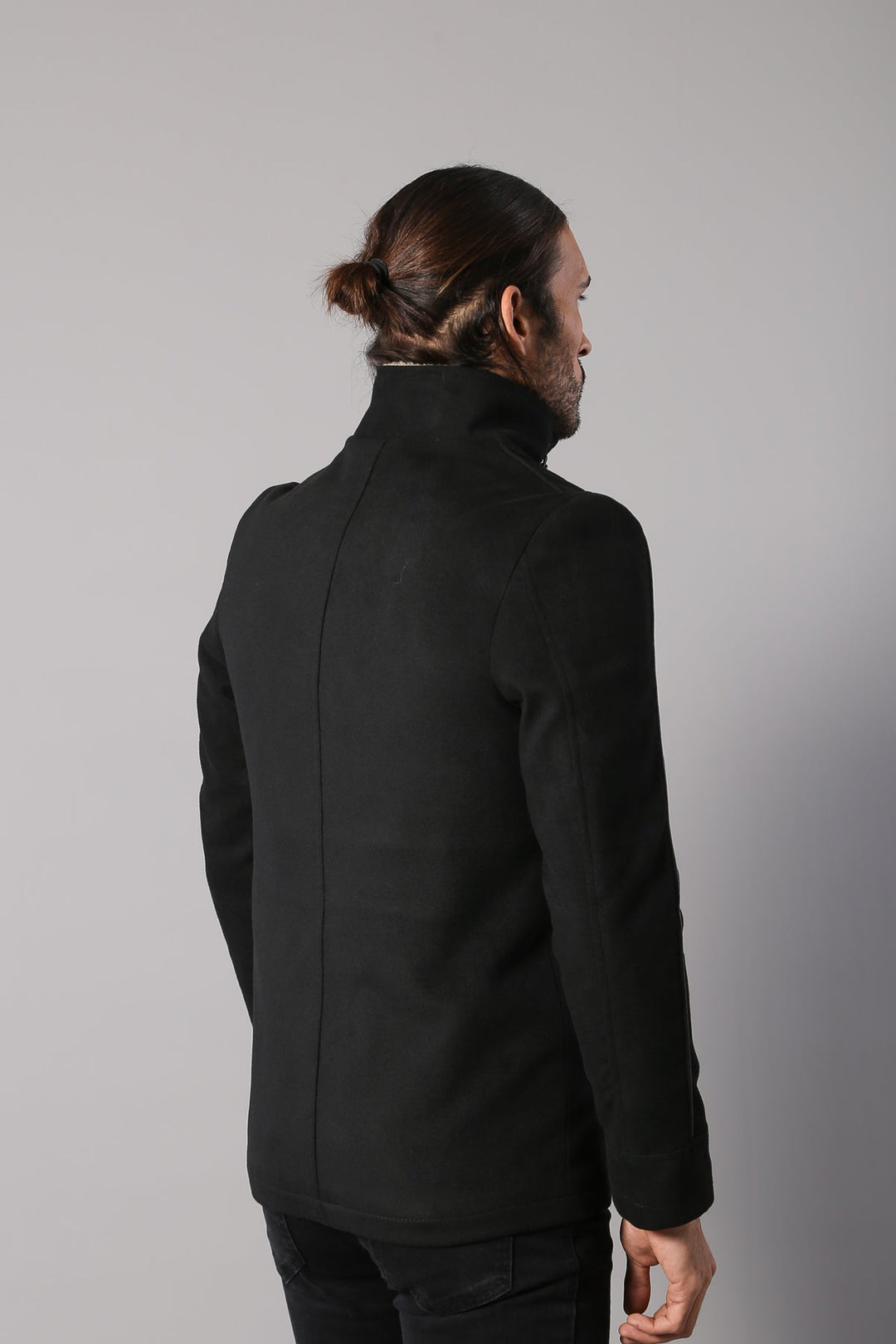 WSS Fur Collar 4 Pockets Black Men Coat  - Matera