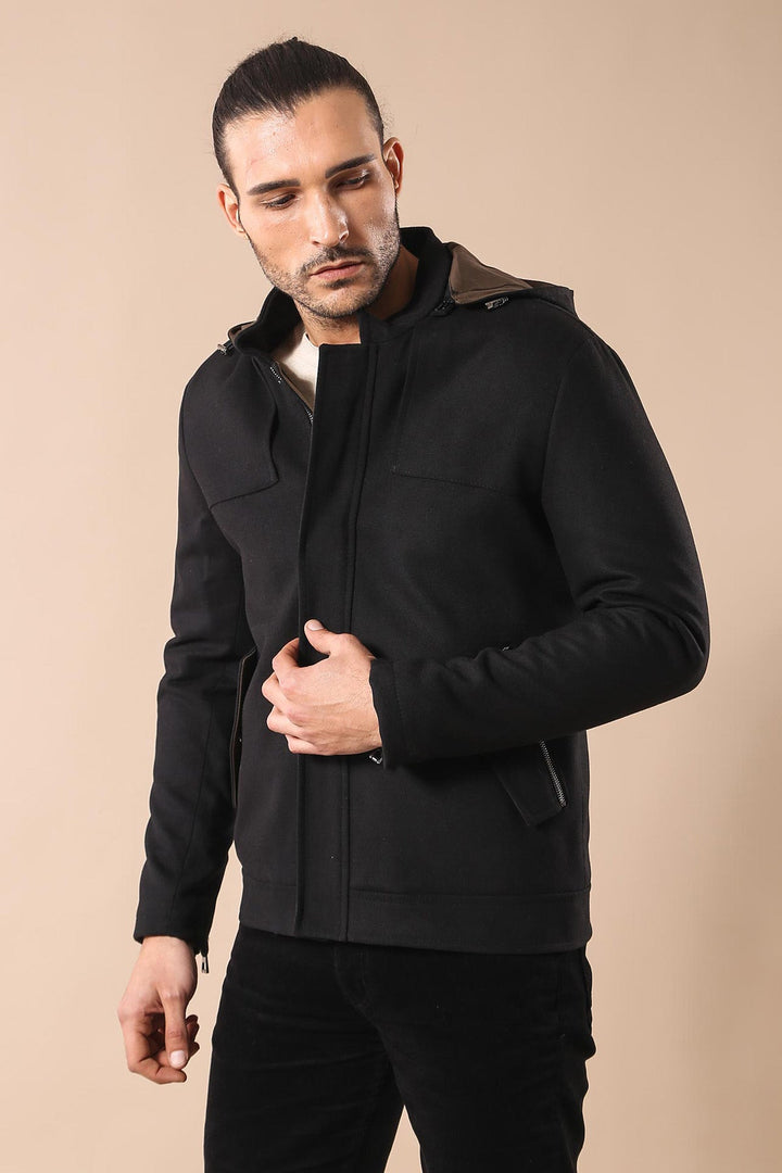 WSS Zippered Sleeve Hooded Black Men Coat  - Warwick