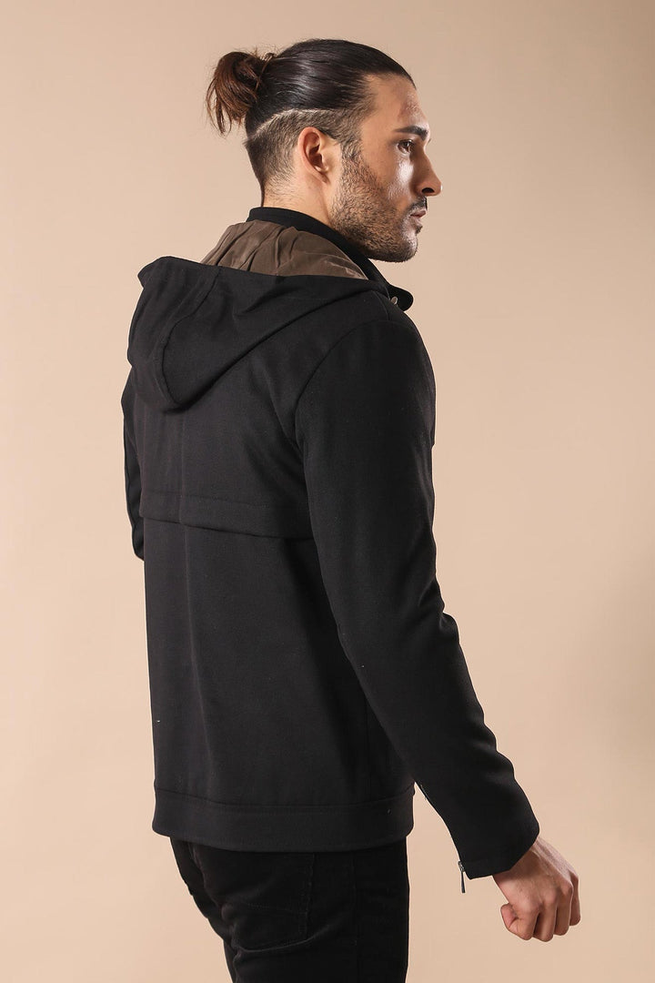 WSS Zippered Sleeve Hooded Black Men Coat  - Warwick