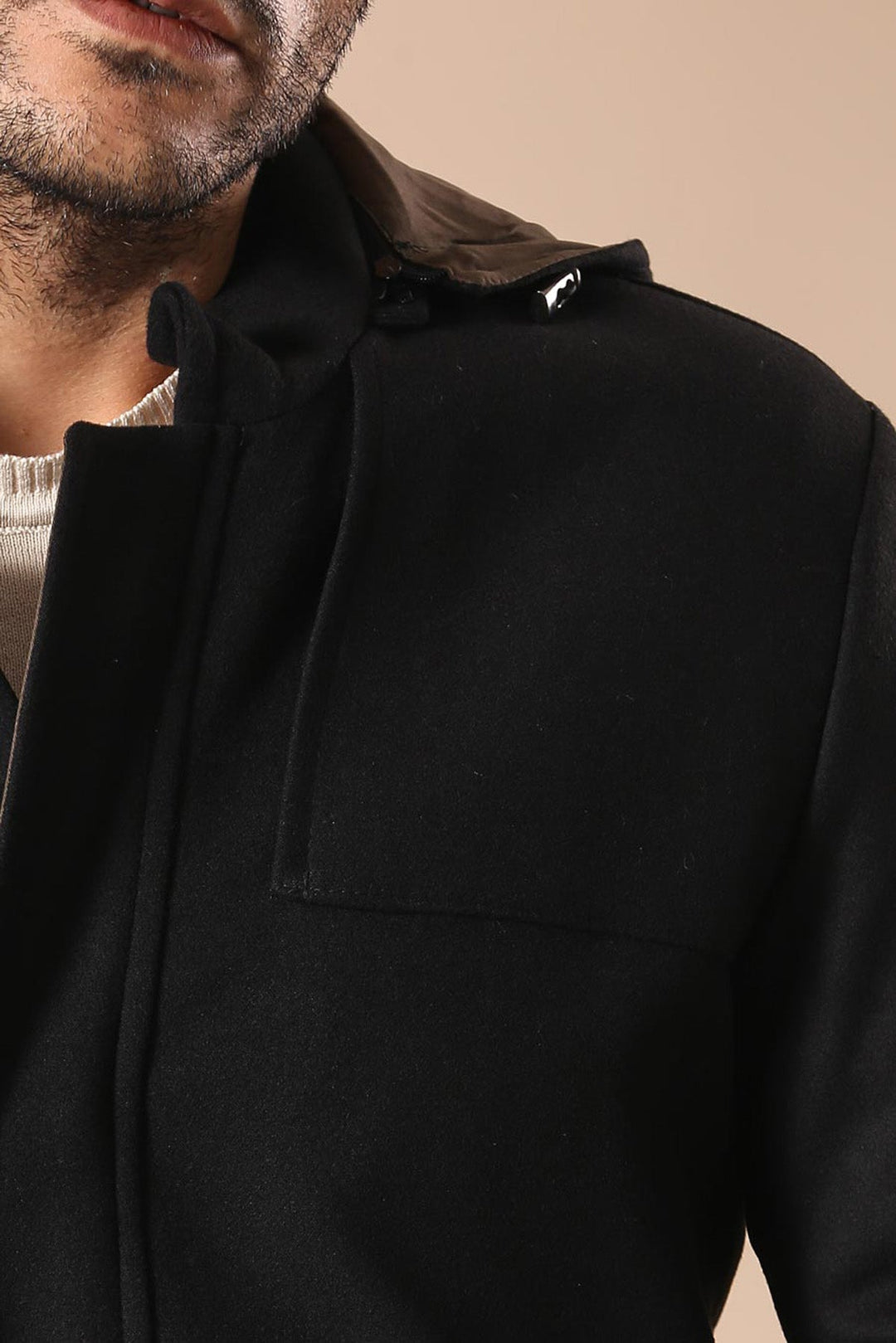 WSS Zippered Sleeve Hooded Black Men Coat  - Warwick