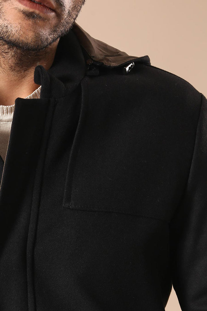 WSS Zippered Sleeve Hooded Black Men Coat  - Warwick