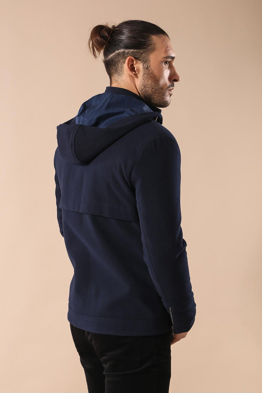 WSS Zippered Sleeve Hooded Blue Men Coat  - Uman