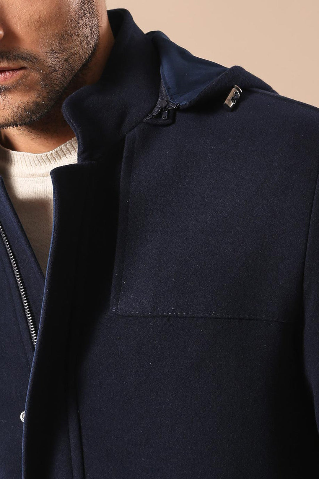 WSS Zippered Sleeve Hooded Blue Men Coat  - Uman