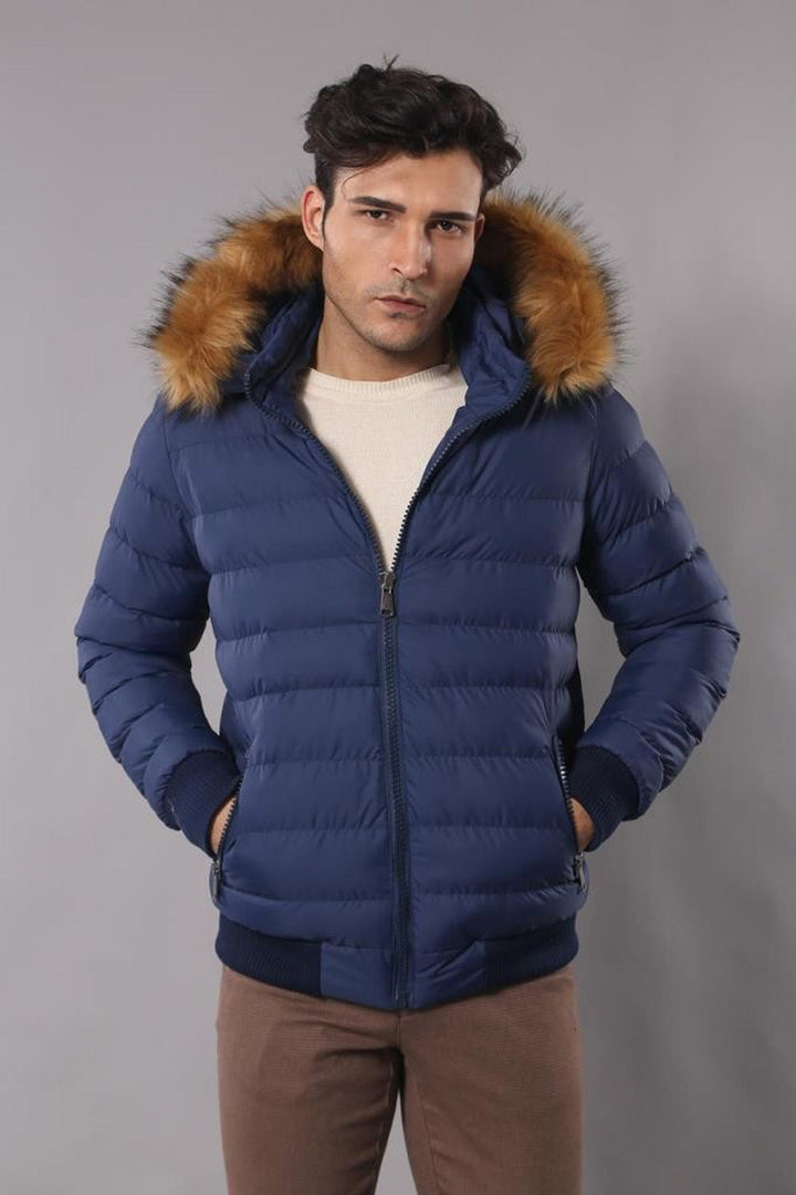 WSS Navy Men's Puffer Coat with Fur  - Princeton
