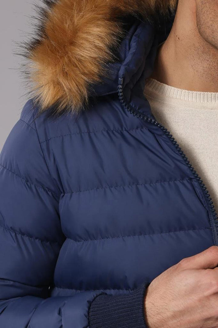 WSS Navy Men's Puffer Coat with Fur  - Princeton