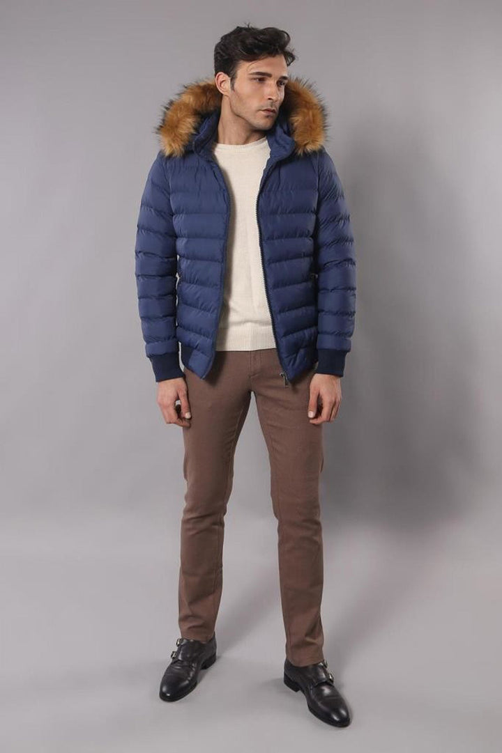 WSS Navy Men's Puffer Coat with Fur  - Princeton