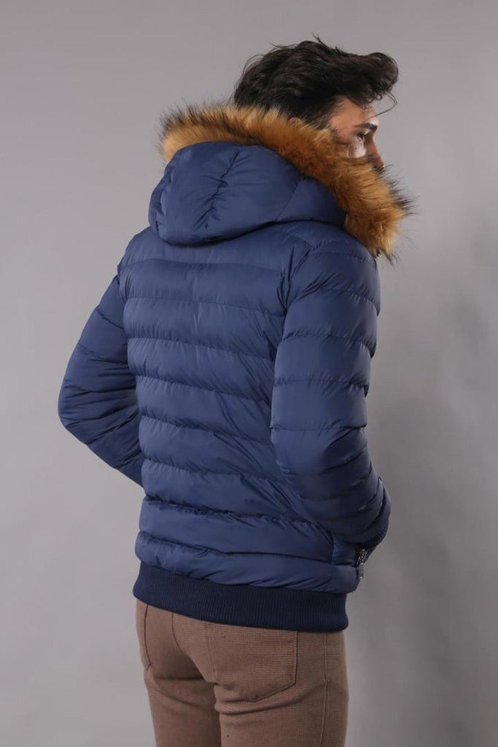 WSS Navy Men's Puffer Coat with Fur  - Princeton