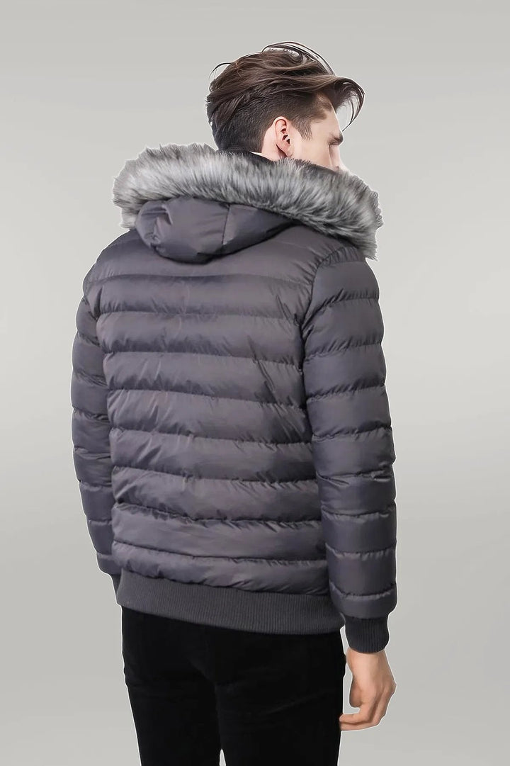 WSS Grey Men's Puffer Coat with Fur  - Singen