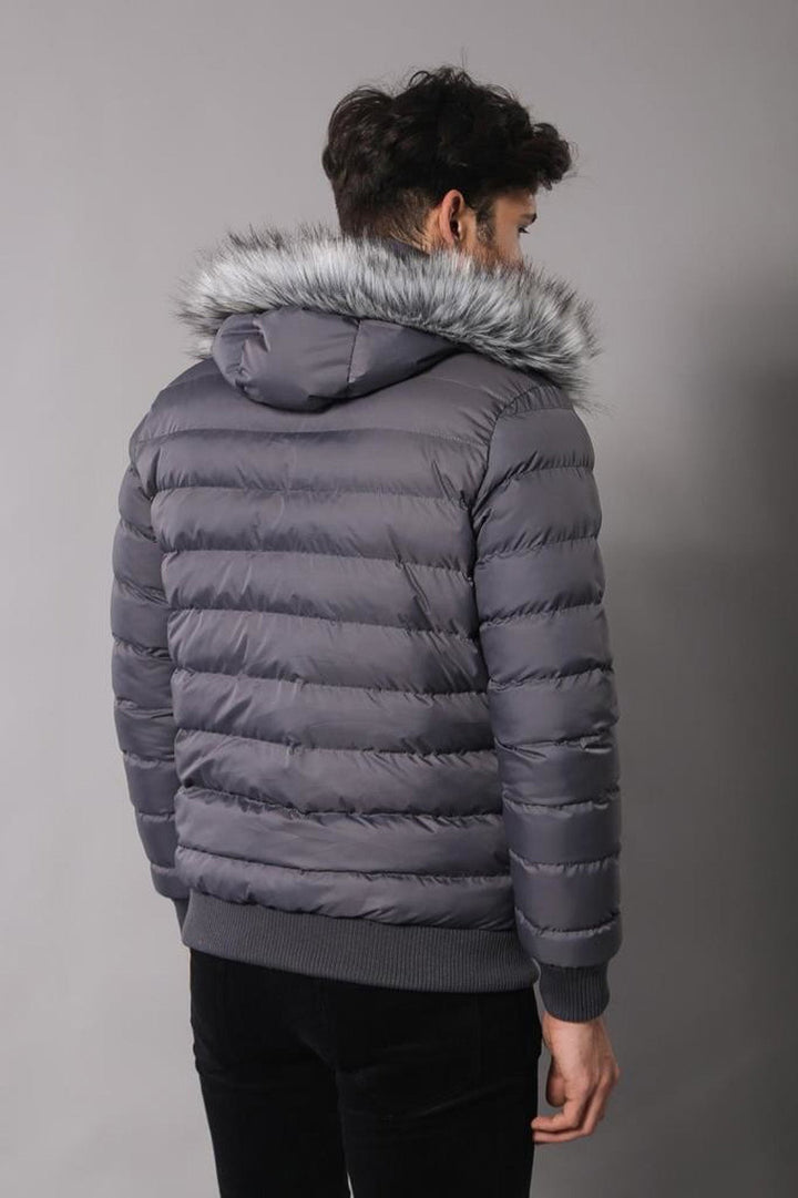 WSS Grey Men's Puffer Coat with Fur  - Krasnyi Luch
