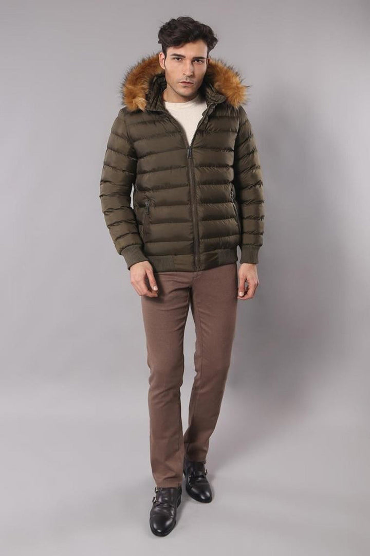 WSS Khaki Fur Hooded Men's Puffer Coat  - Kaunas