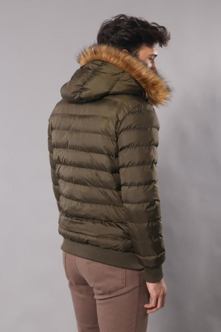 WSS Khaki Fur Hooded Men's Puffer Coat  - Kaunas