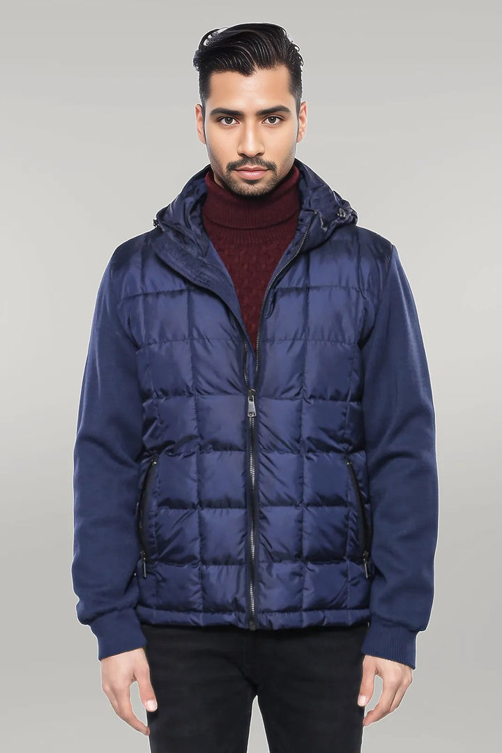 WSS Hooded Navy Blue Men Winter Coat  - Singen