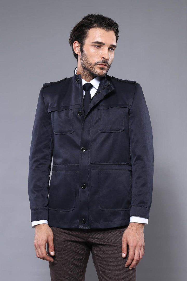 WSS Plain Navy Blue Men Short Coat  - Seattle