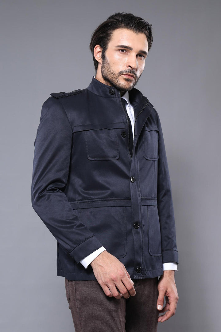 WSS Plain Navy Blue Men Short Coat  - Seattle