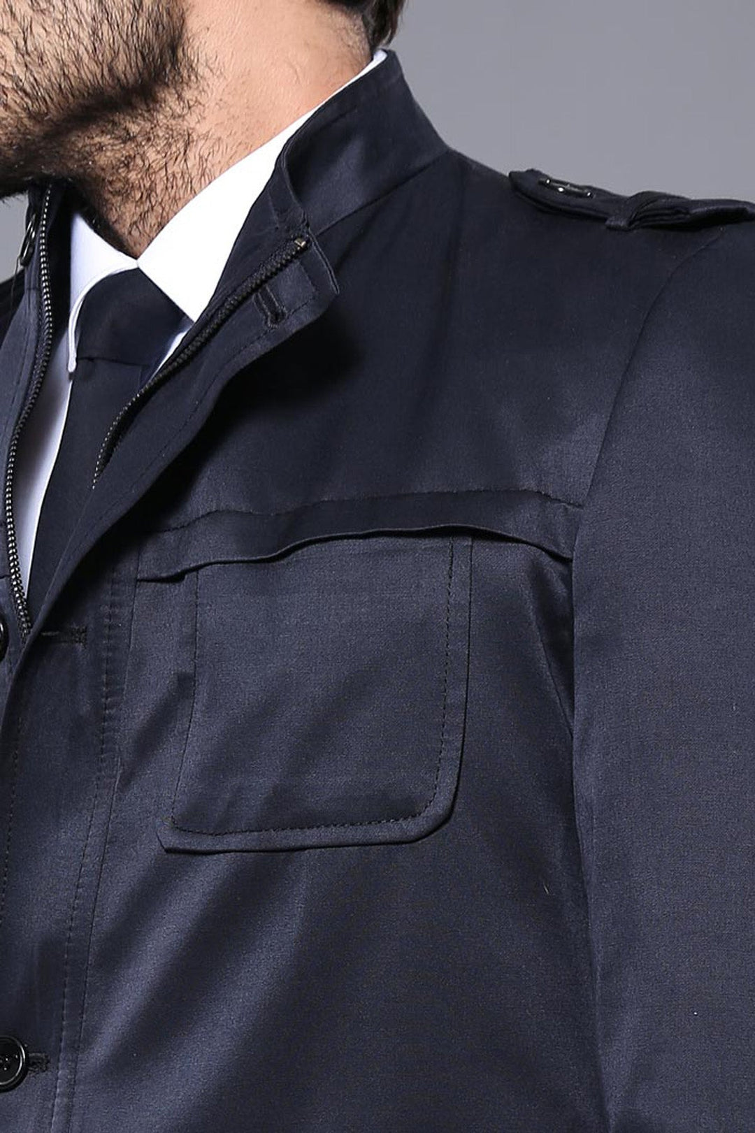 WSS Plain Navy Blue Men Short Coat  - Seattle