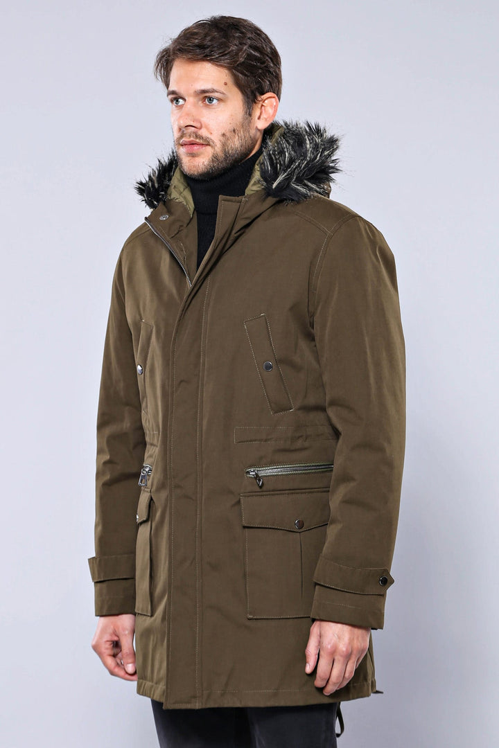 WSS Fur Hooded Parka Khaki Men Coat  - Newcastle