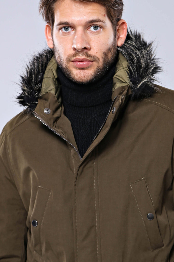 WSS Fur Hooded Parka Khaki Men Coat  - Newcastle
