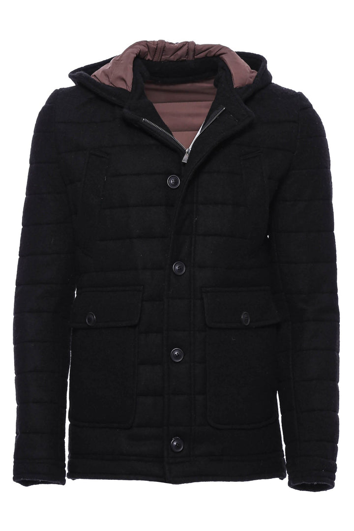 WSS Bag Pocket Felt Hooded 4 Pocket Black Coat- - Ciudad Manuel Doblado