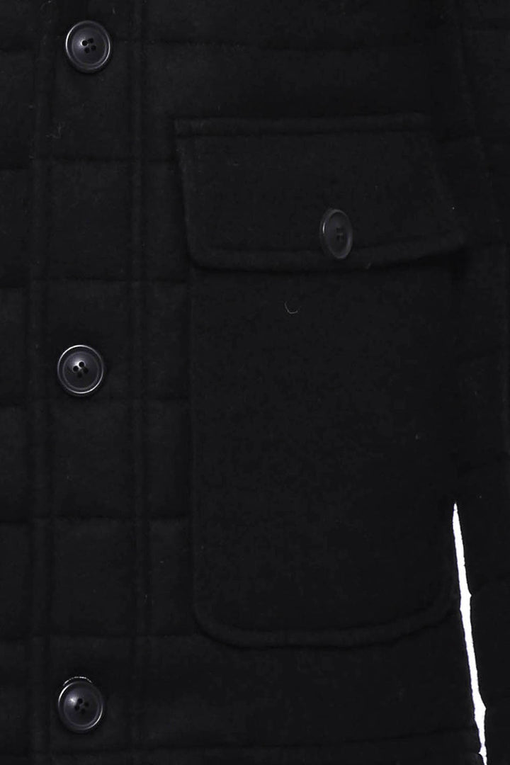 WSS Bag Pocket Felt Hooded 4 Pocket Black Coat- - Ciudad Manuel Doblado