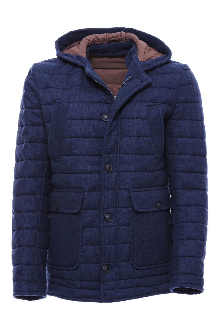 WSS Bag Pocket Felt Hooded 4 Pocket Navy Blue Coat- - Pittsburgh