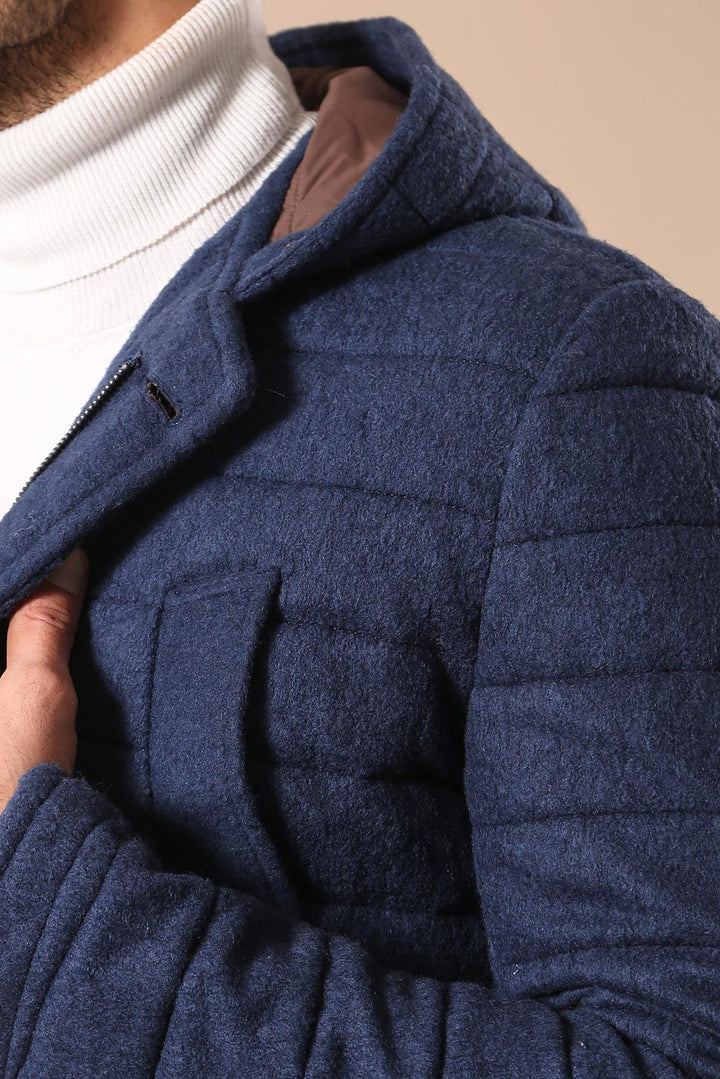 WSS Bag Pocket Felt Hooded 4 Pocket Navy Blue Coat- - Pittsburgh