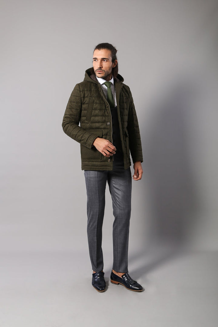 WSS Bag Pocket Felt Hooded 4 Pocket Green Coat- - Elizabeth