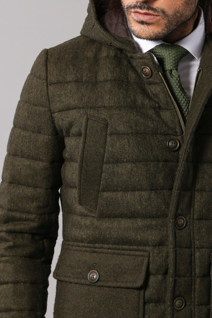 WSS Bag Pocket Felt Hooded 4 Pocket Green Coat- - Elizabeth