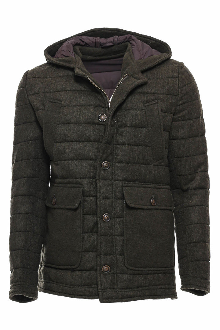 WSS Bag Pocket Felt Hooded 4 Pocket Green Coat- - Elizabeth