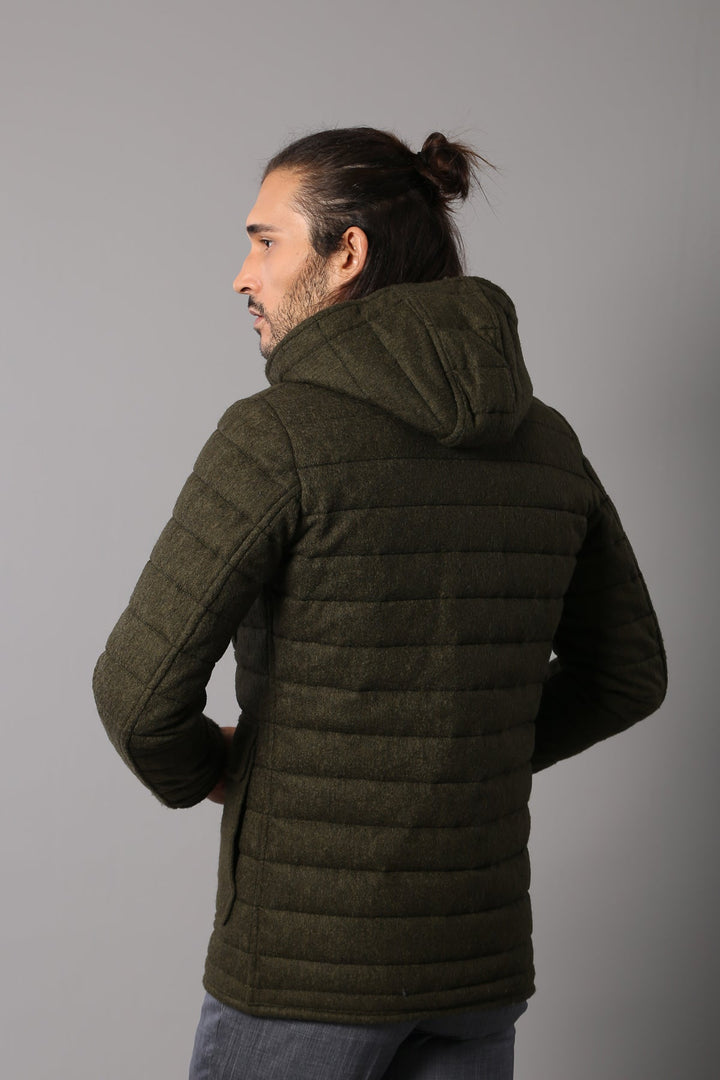 WSS Bag Pocket Felt Hooded 4 Pocket Green Coat- - Elizabeth