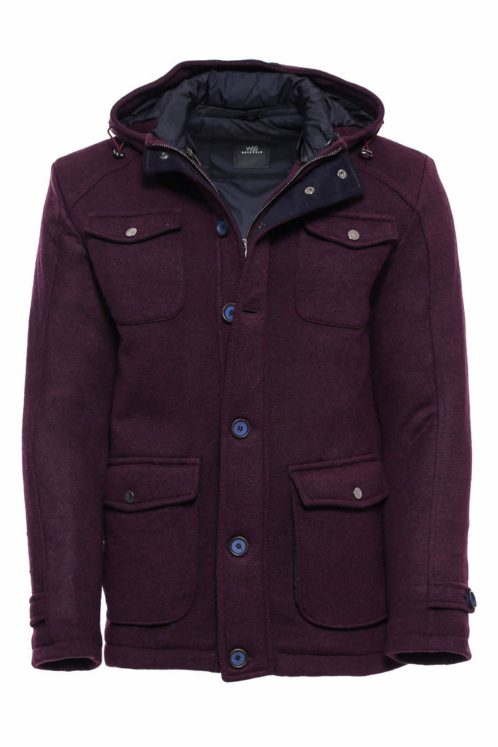 WSS Claret Red Felt Hooded Coat  - Singen